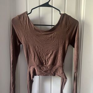 Brown Long Sleeve Windsor Crop with Tie Back